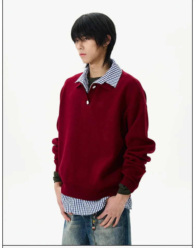 Knit Polo Sweater with Layered Shirt