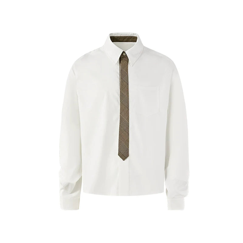 Contrast Collar Shirt and Tie Set