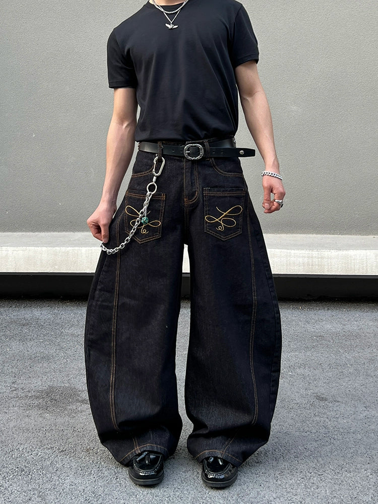 Urban Script Baggy Jeans with Contrast Stitching