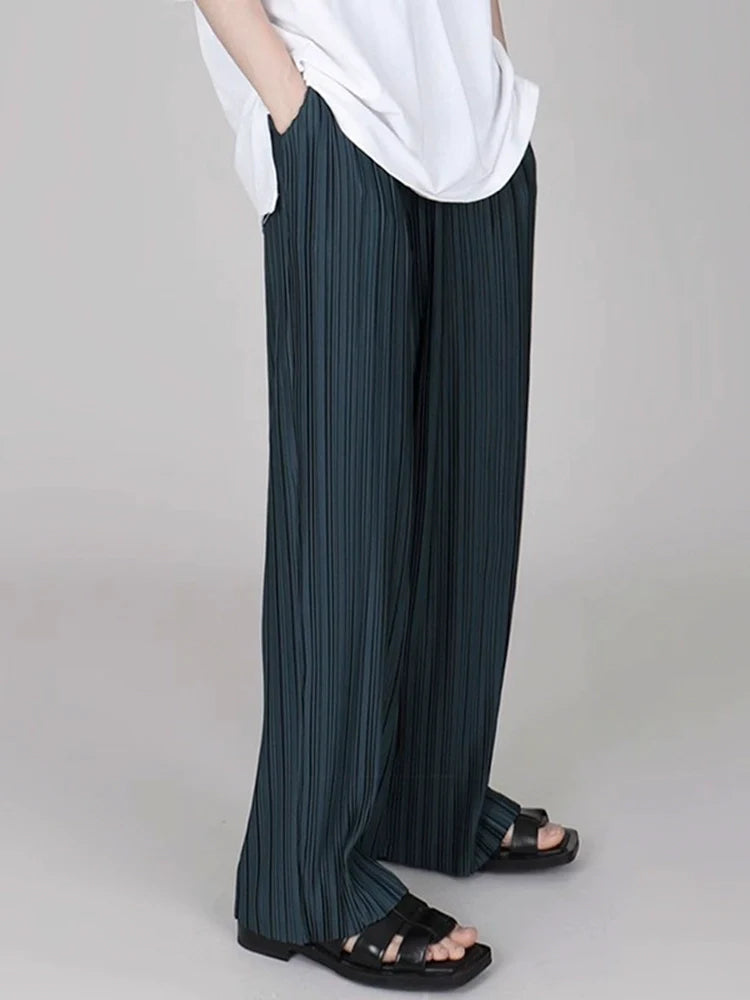 Ice Silk Casual Pleated Wide-Leg Pants With Draped Floor-Length Design - chiclara