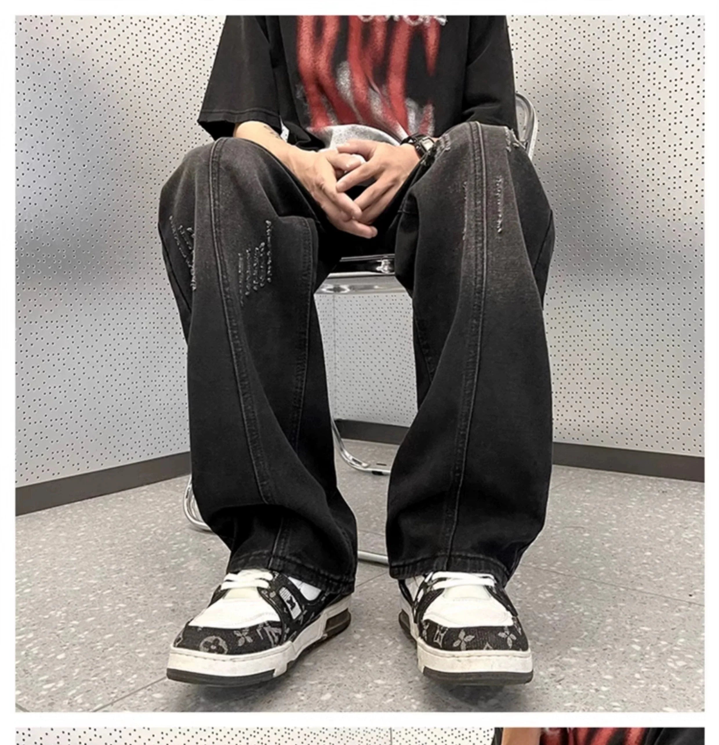 Distressed Wide-Leg Jeans