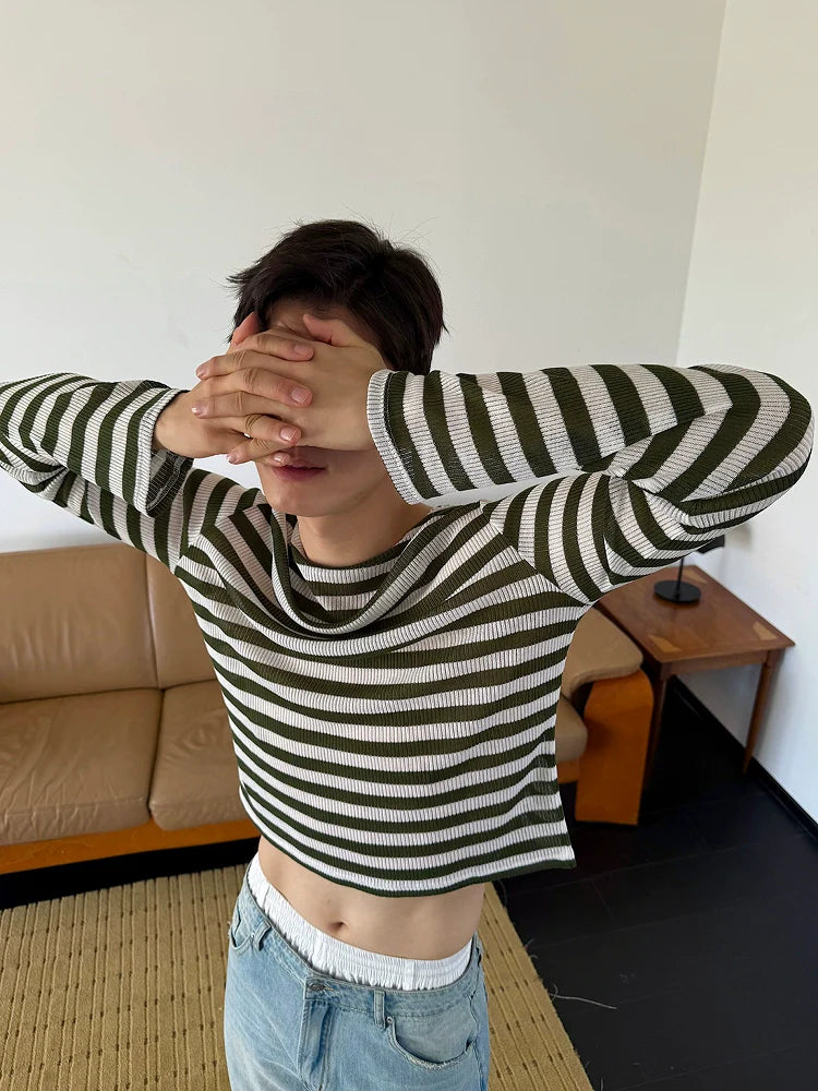 올리브색 화이트 스트라이프 긴팔