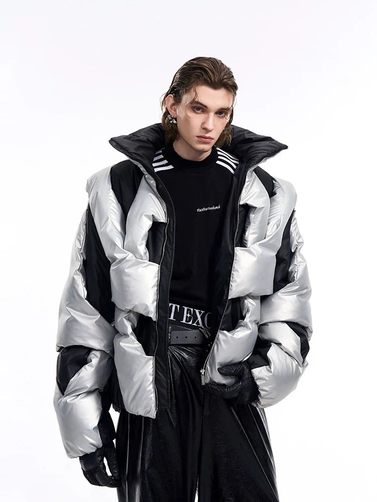 3D Design Metallic Puffer Jacket