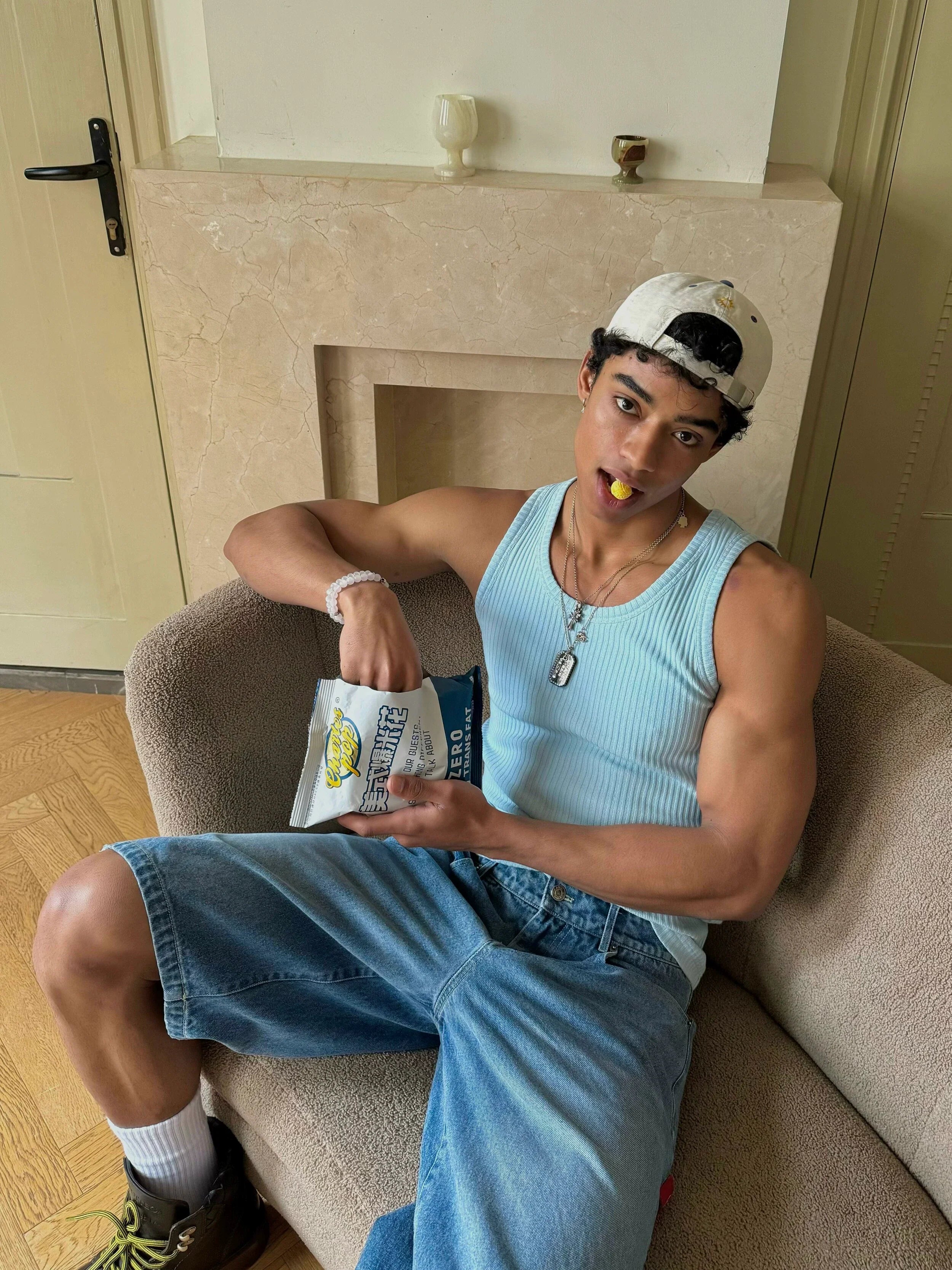 Blue Thick Ribbed Tank Top