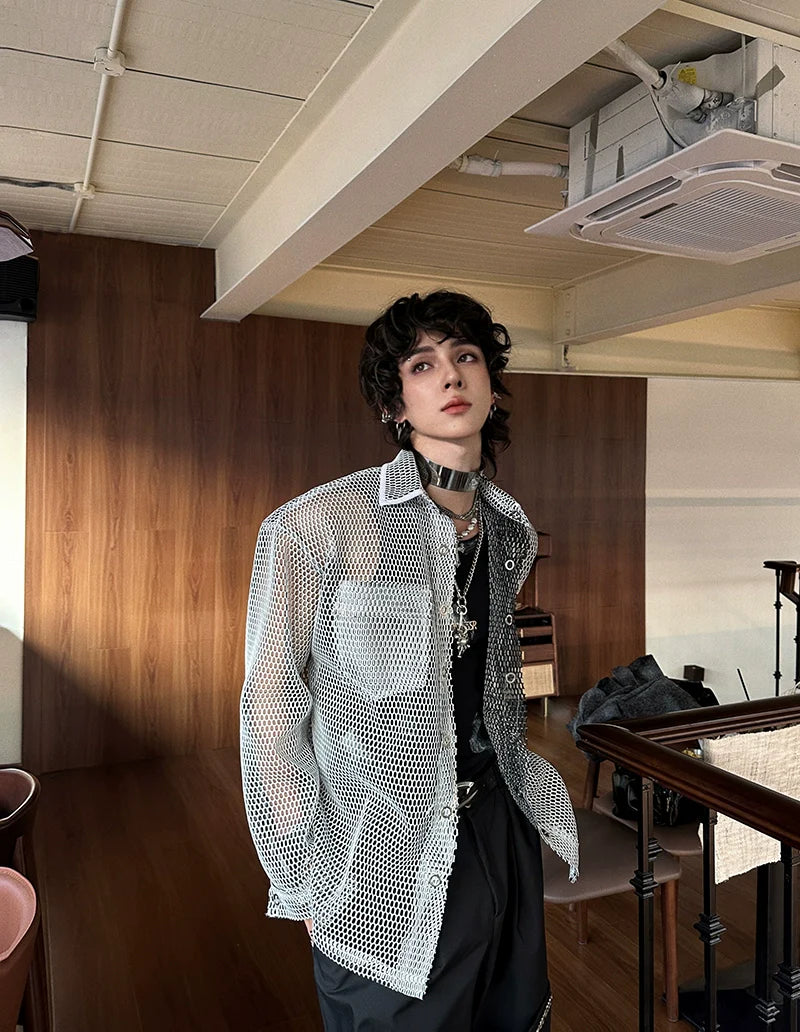 Mesh Button-Up Shirt