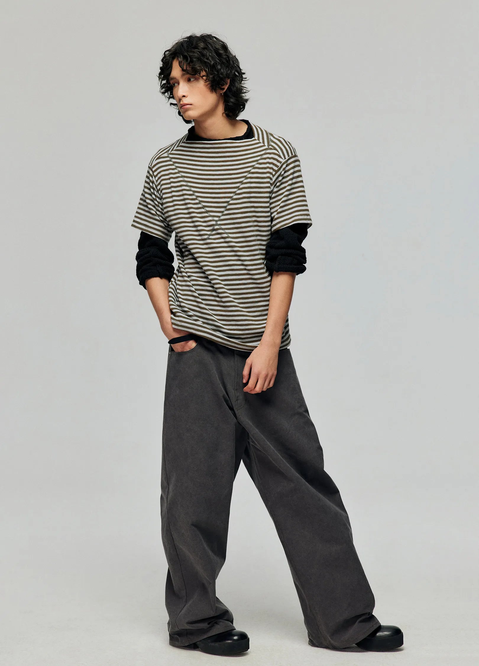 Wide Neck Striped T-shirt