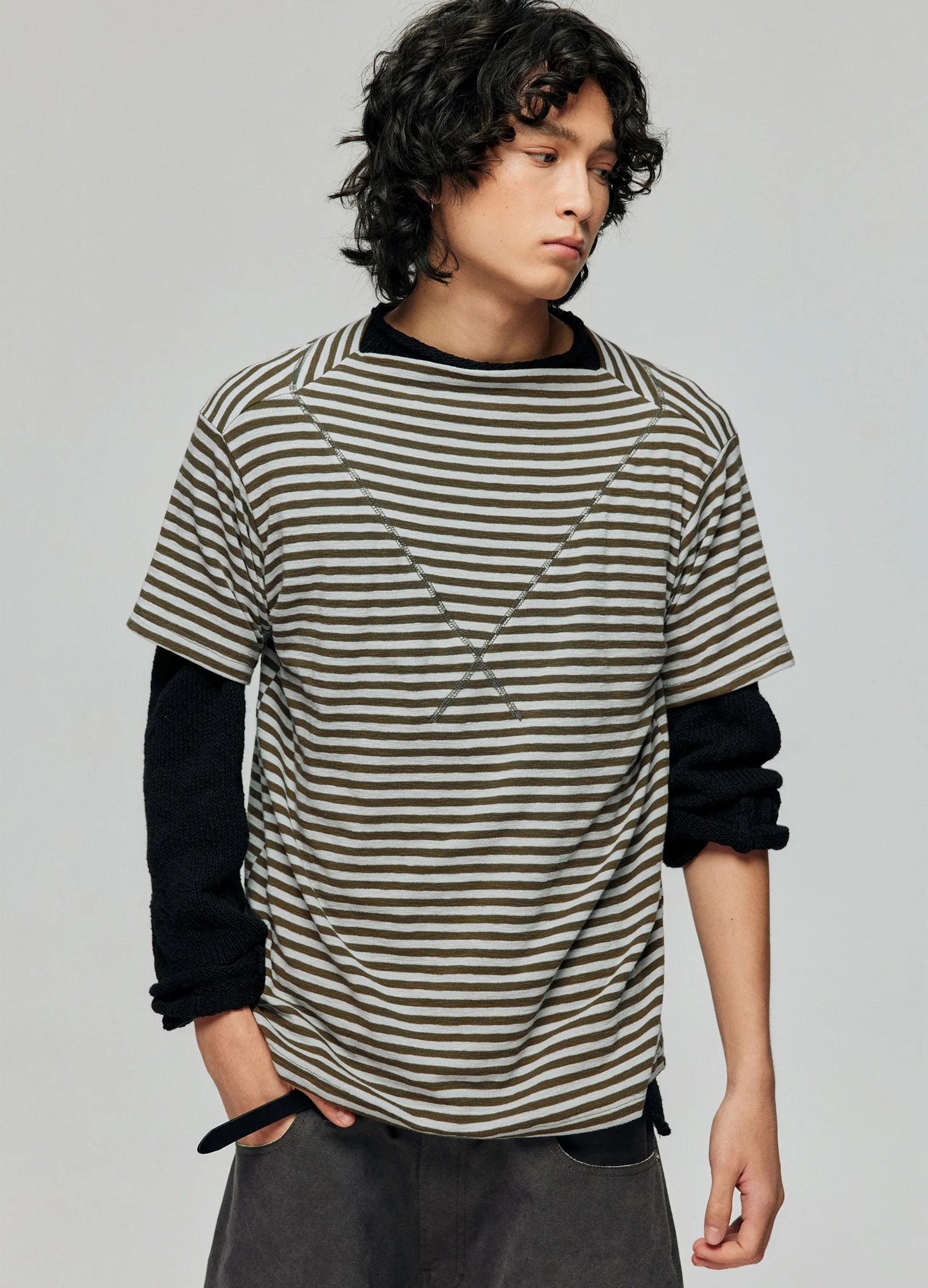 Wide Neck Striped T-shirt
