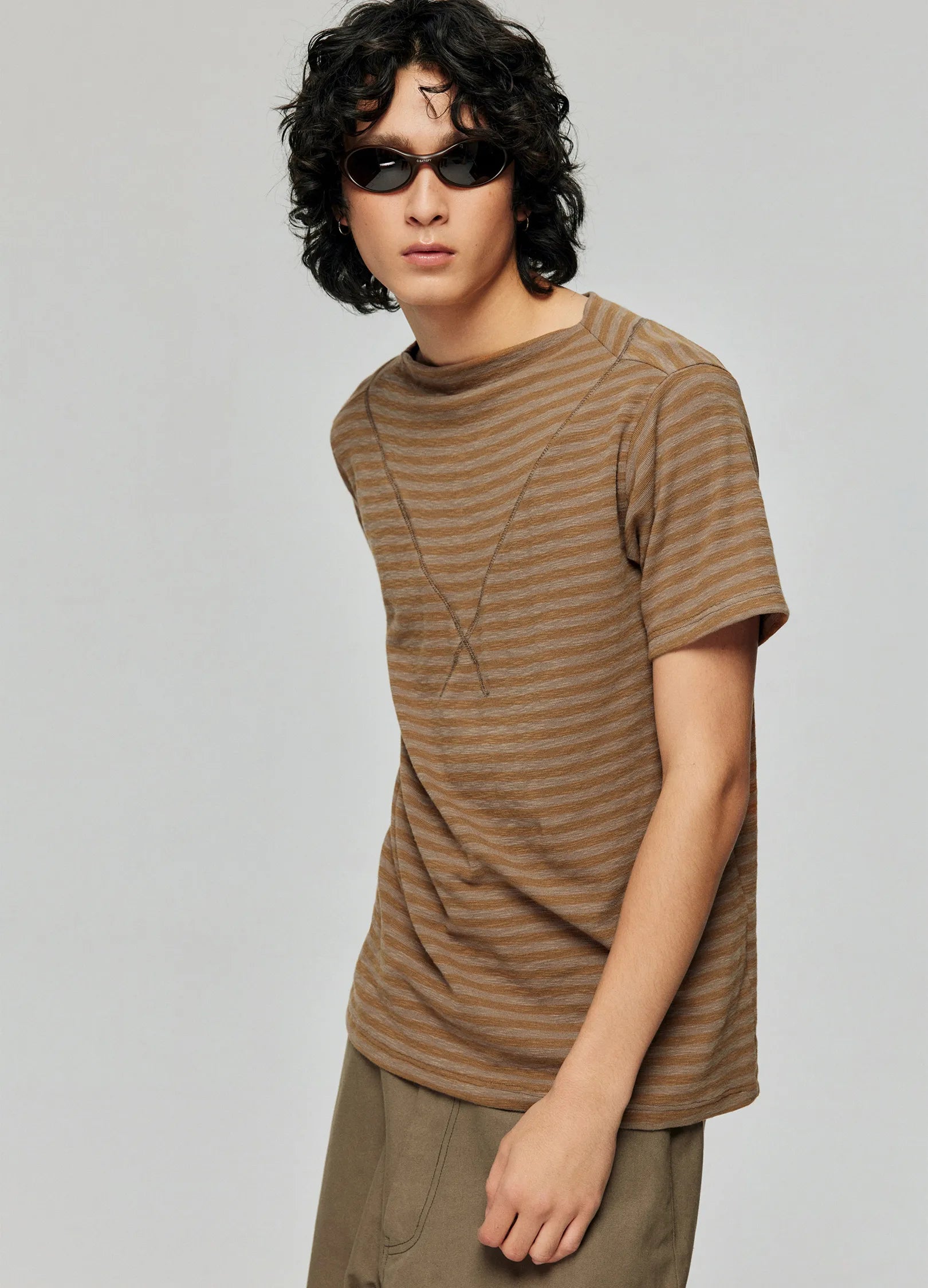 Wide Neck Striped T-shirt