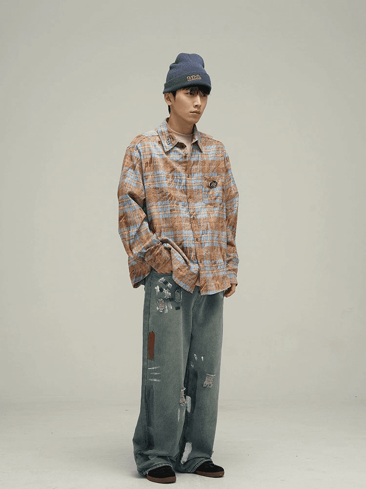 Artistic Wide-Leg Paint Splatter Jeans - chiclara