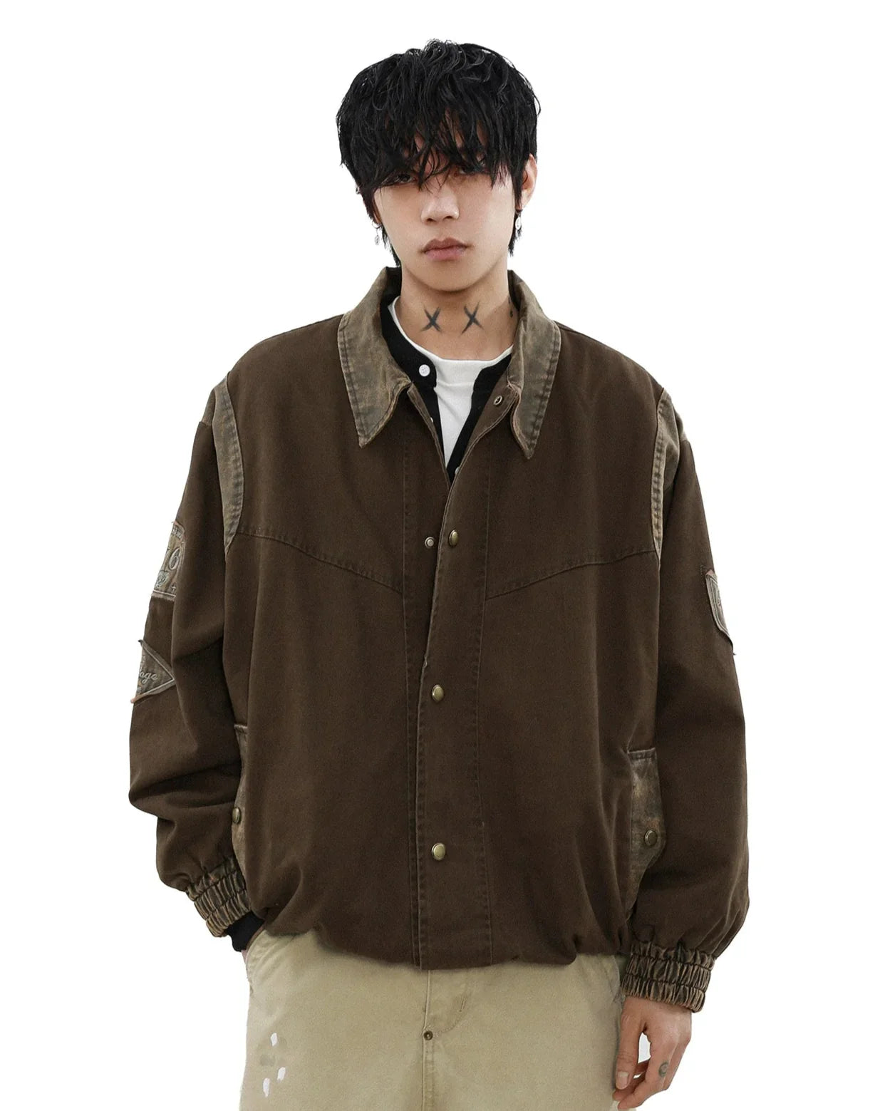 빈티지 브라운 캔버스 보머 재킷