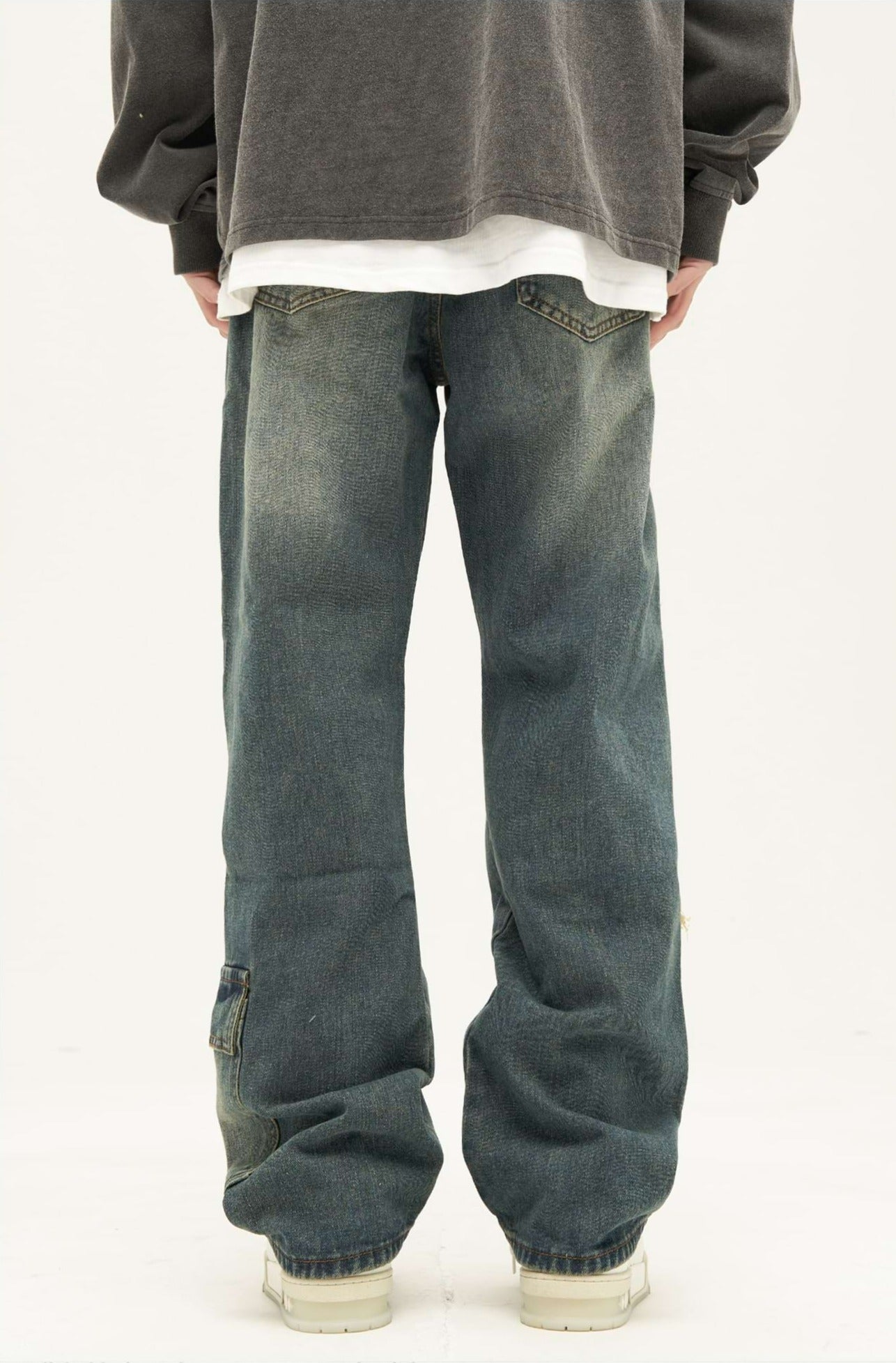 Patchwork Distressed Wide Leg Pocket Jeans