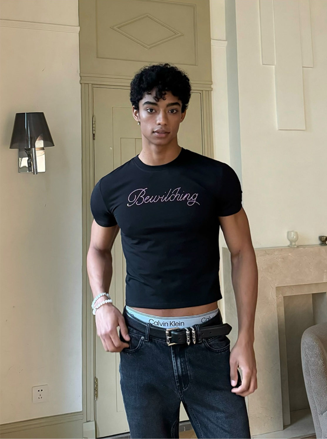 Black Fitted Gradient Letter T-Shirt