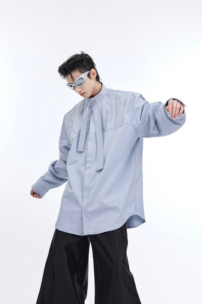 Pleated Long Sleeve Button-Down - chiclara