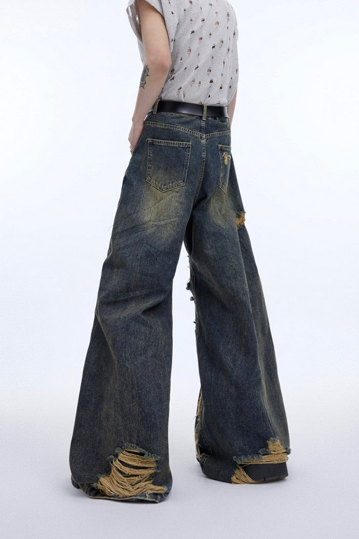 Retro Ripped Deconstructed Jeans - chiclara