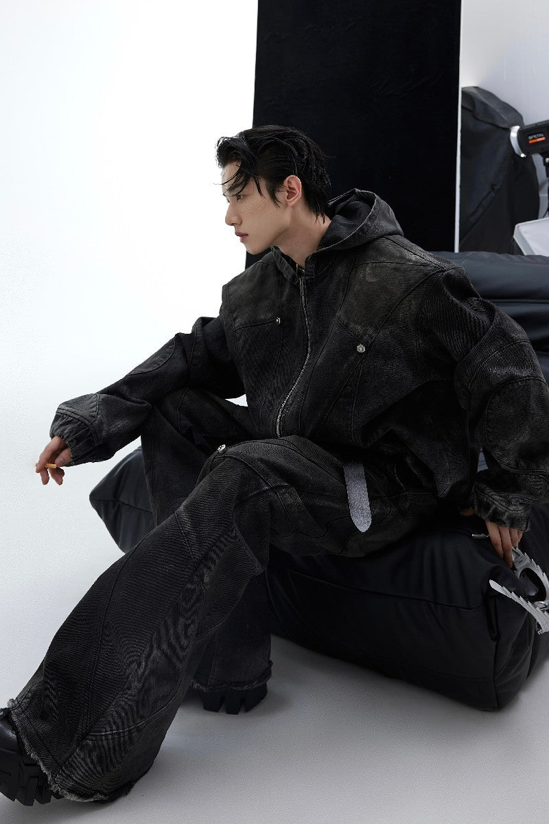 Shoulder Pad Distressed Denim Jacket - chiclara