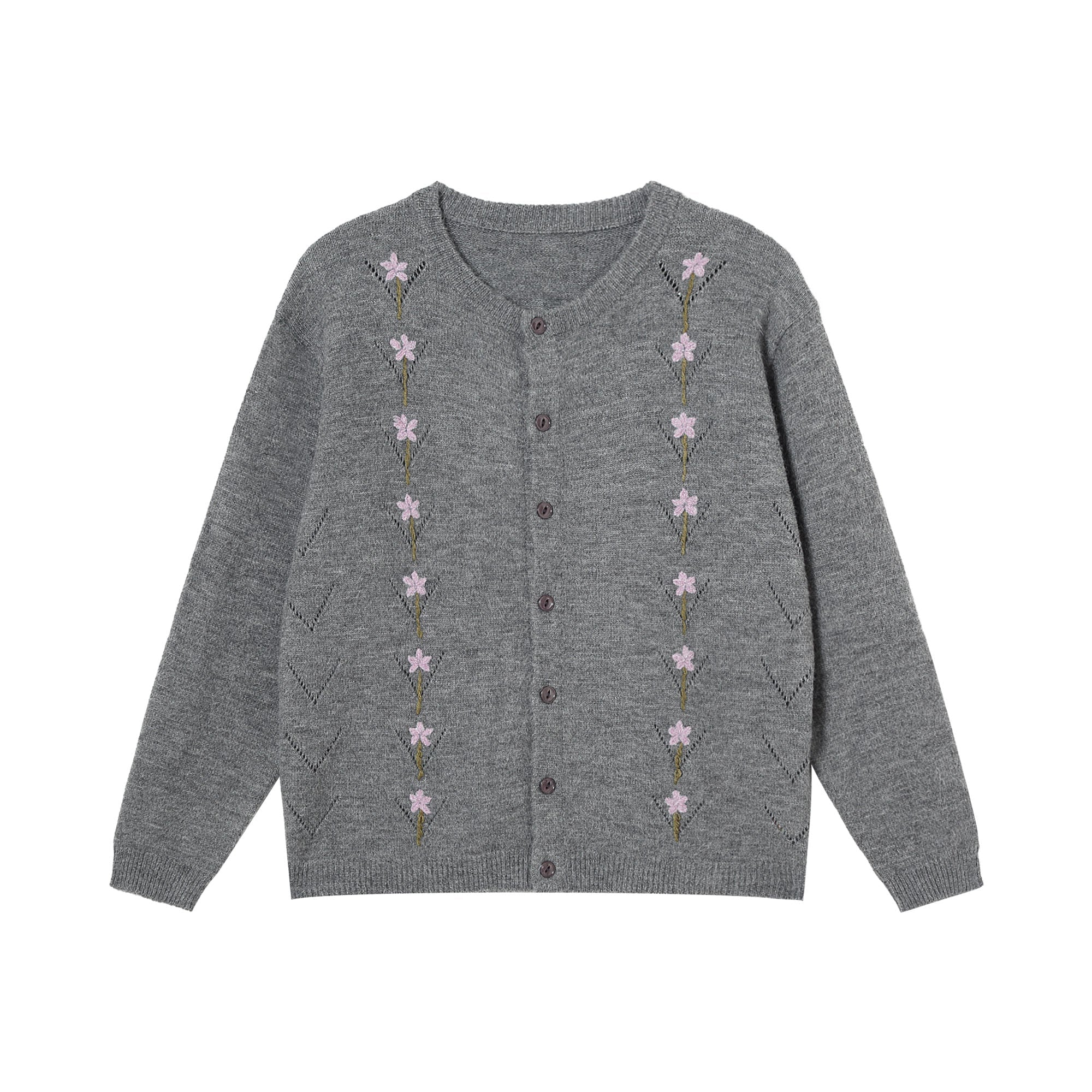 Gray Floral Line Embroidered Cardigan