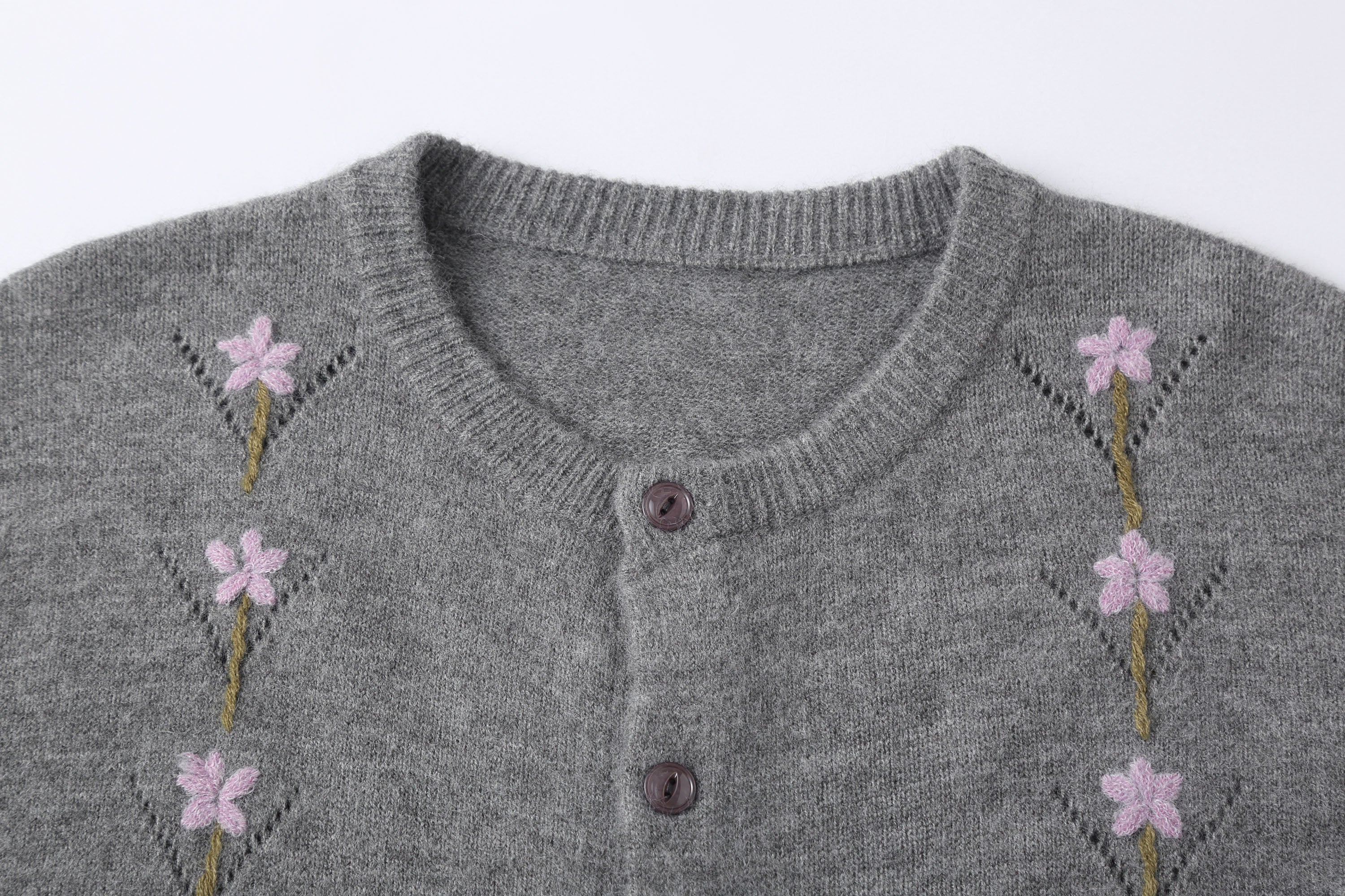 Gray Floral Line Embroidered Cardigan