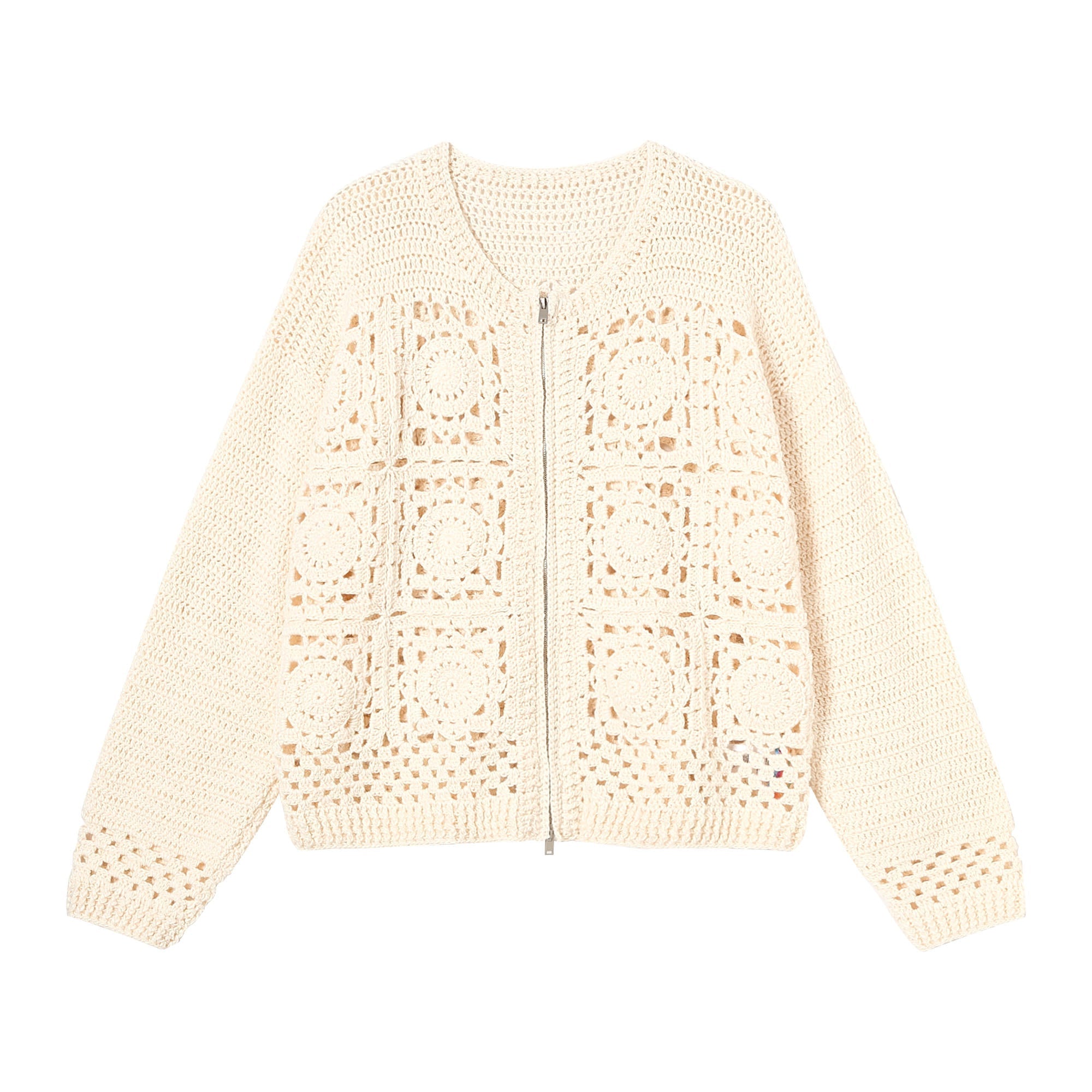 Cream Crochet Knit Cardigan