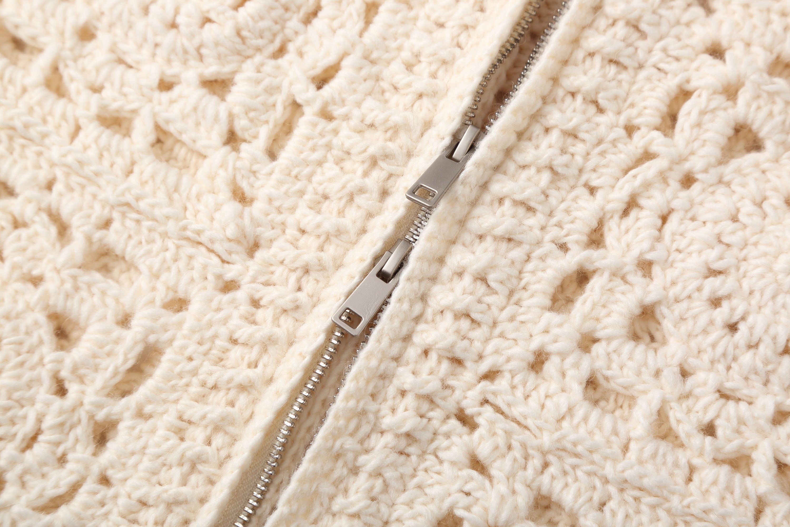 Cream Crochet Knit Cardigan