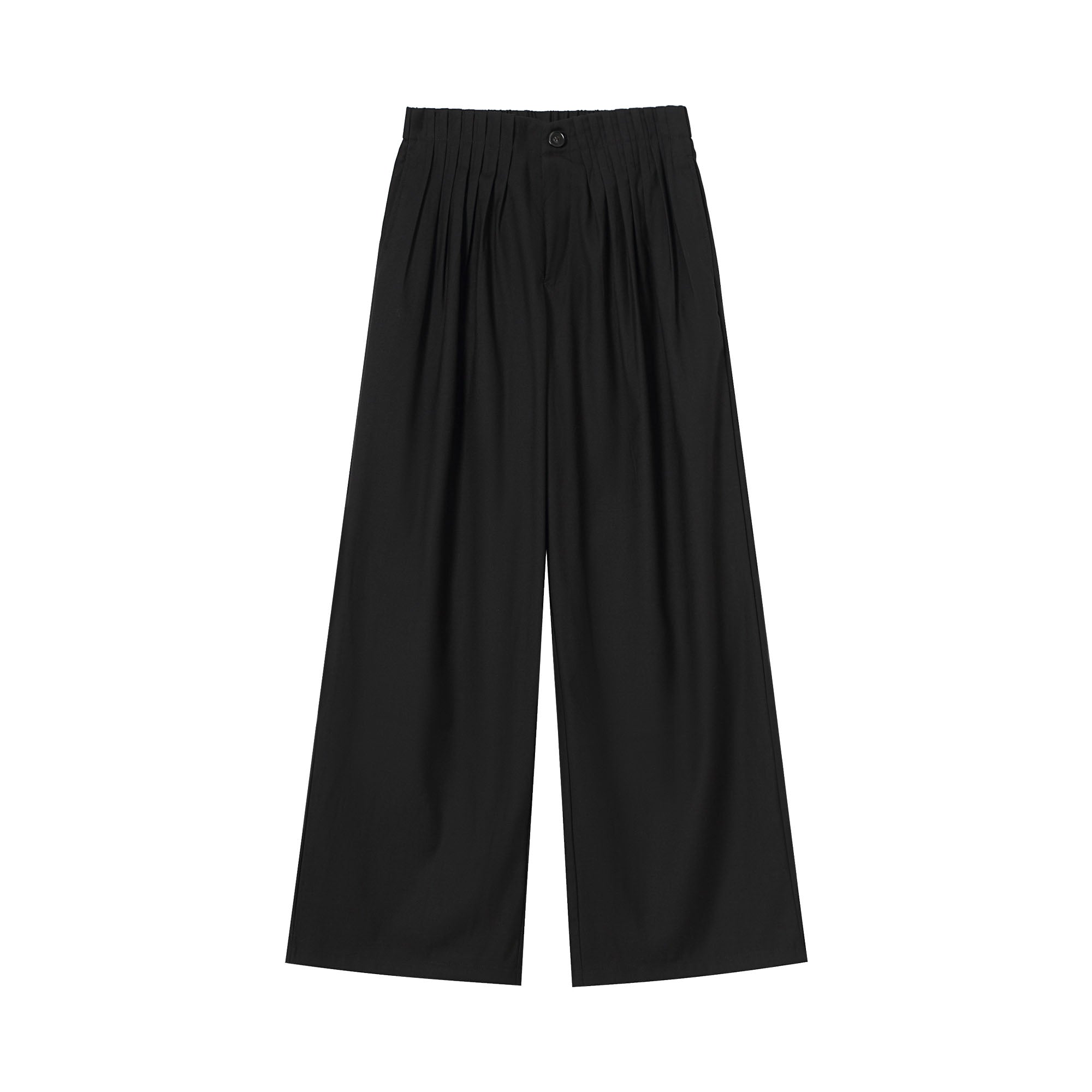 Pleated Waist Black Wide-Leg Trousers