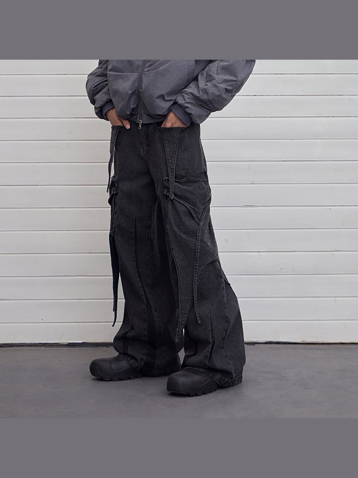 Strap Detail Wide Leg Jeans