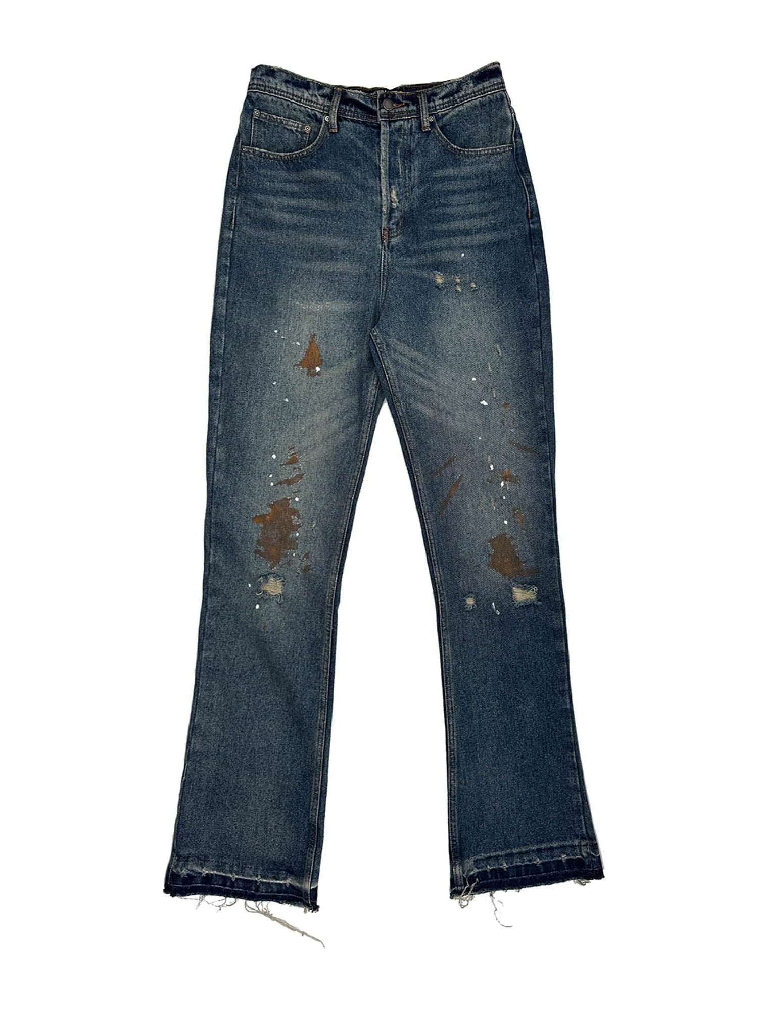 Distressed Paint Splatter Flare Jeans