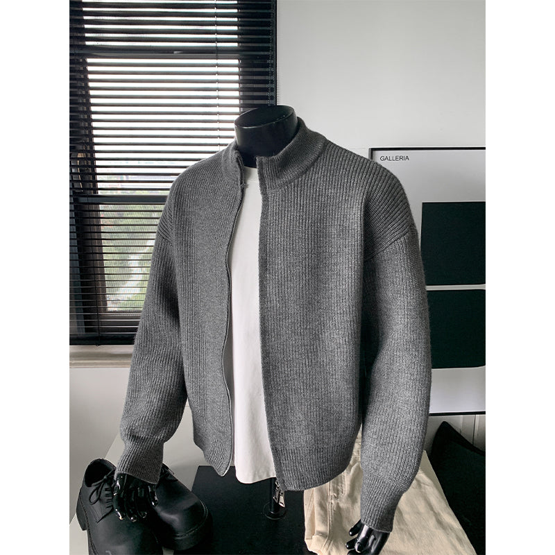 Double-zipper stand-collar oversized knitted sweater coat MY121