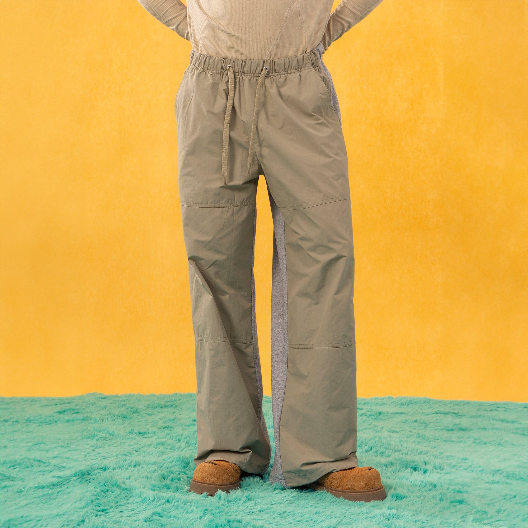 Wide-Leg Two-Tone Drawstring Pants