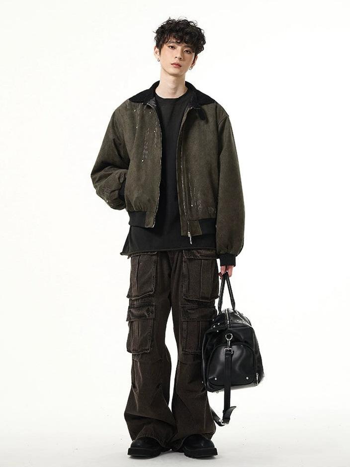 Faded Multi Pocket Wide-Leg Cargo Jeans