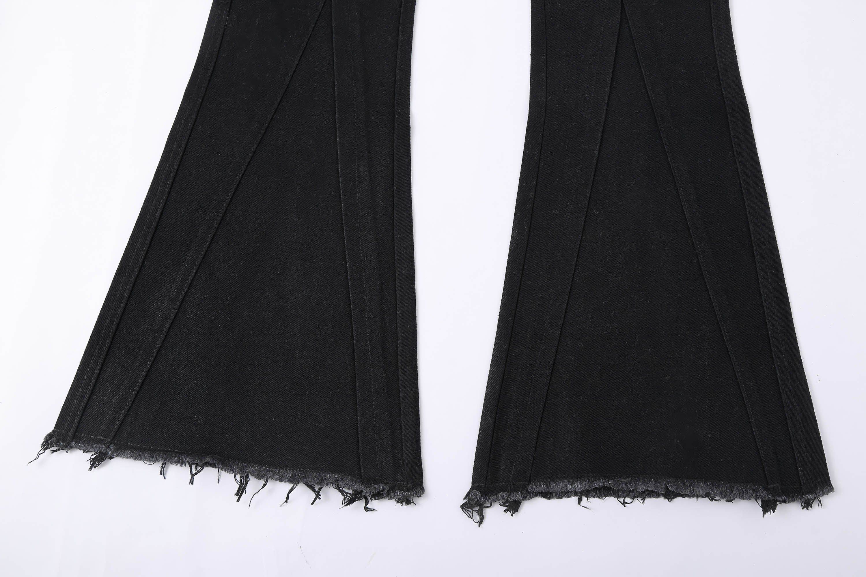 Black Slim Flared Raw Hem Jeans