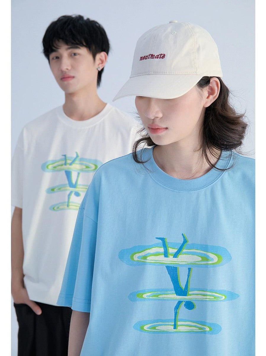 T-Shirt with Tumbling Man Silhouette - chiclara