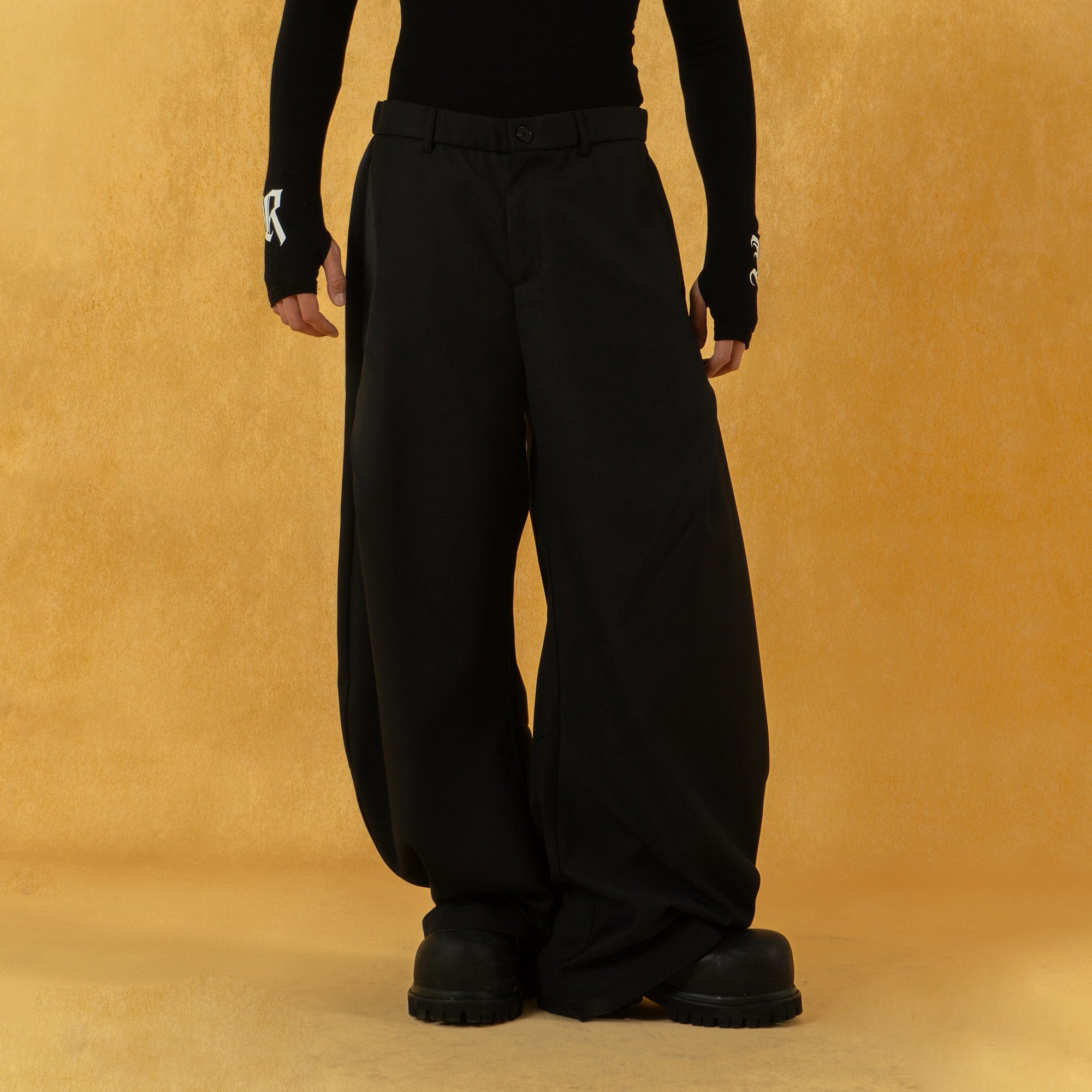 Curved Black Ultra Wide-Leg Trousers