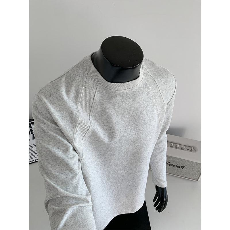 320g Pure Color Patchwork Casual Loose Fit Long Sleeve T-shirt for Men T50981