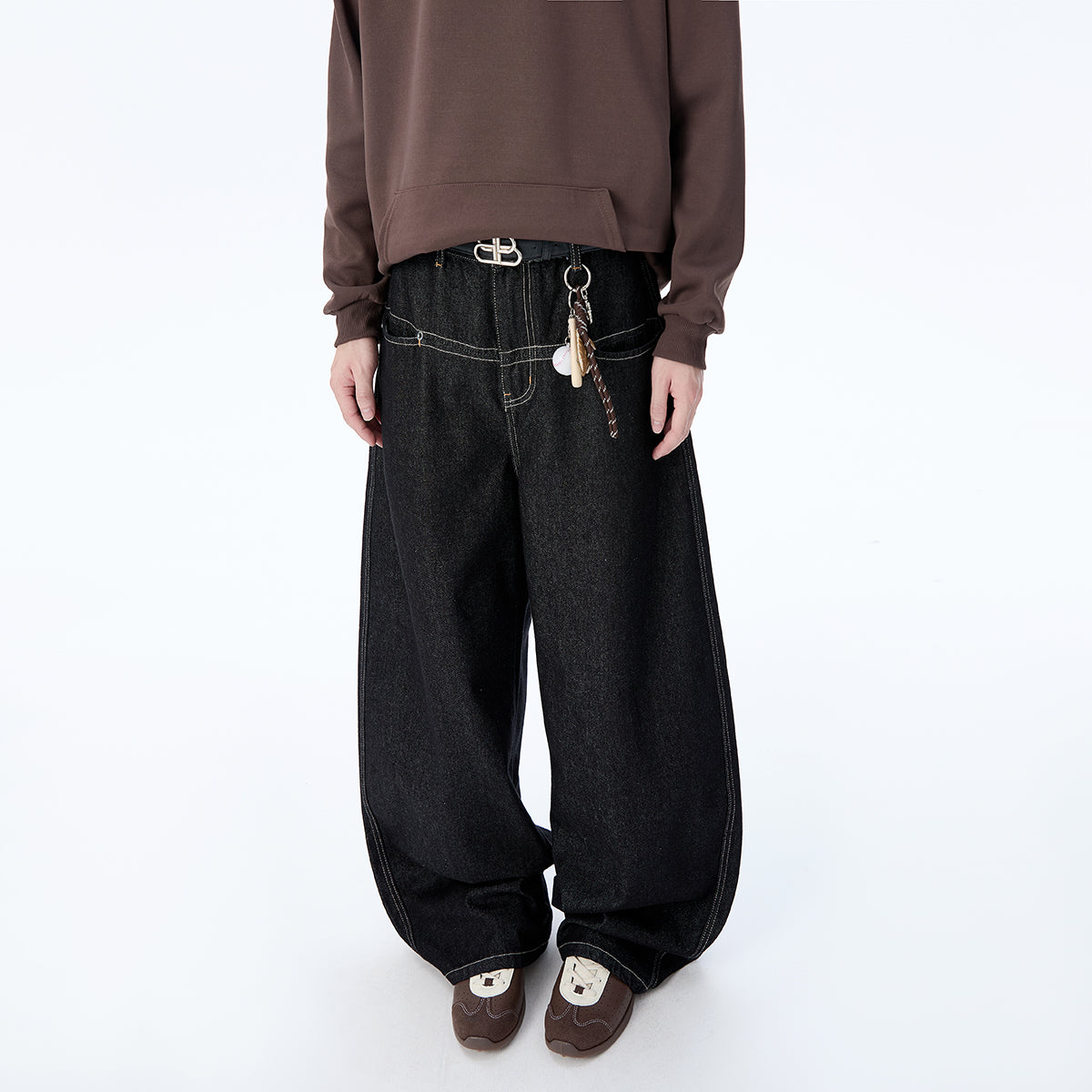 WD935 baggy loose rear pocket patchwork old money style original cowhide