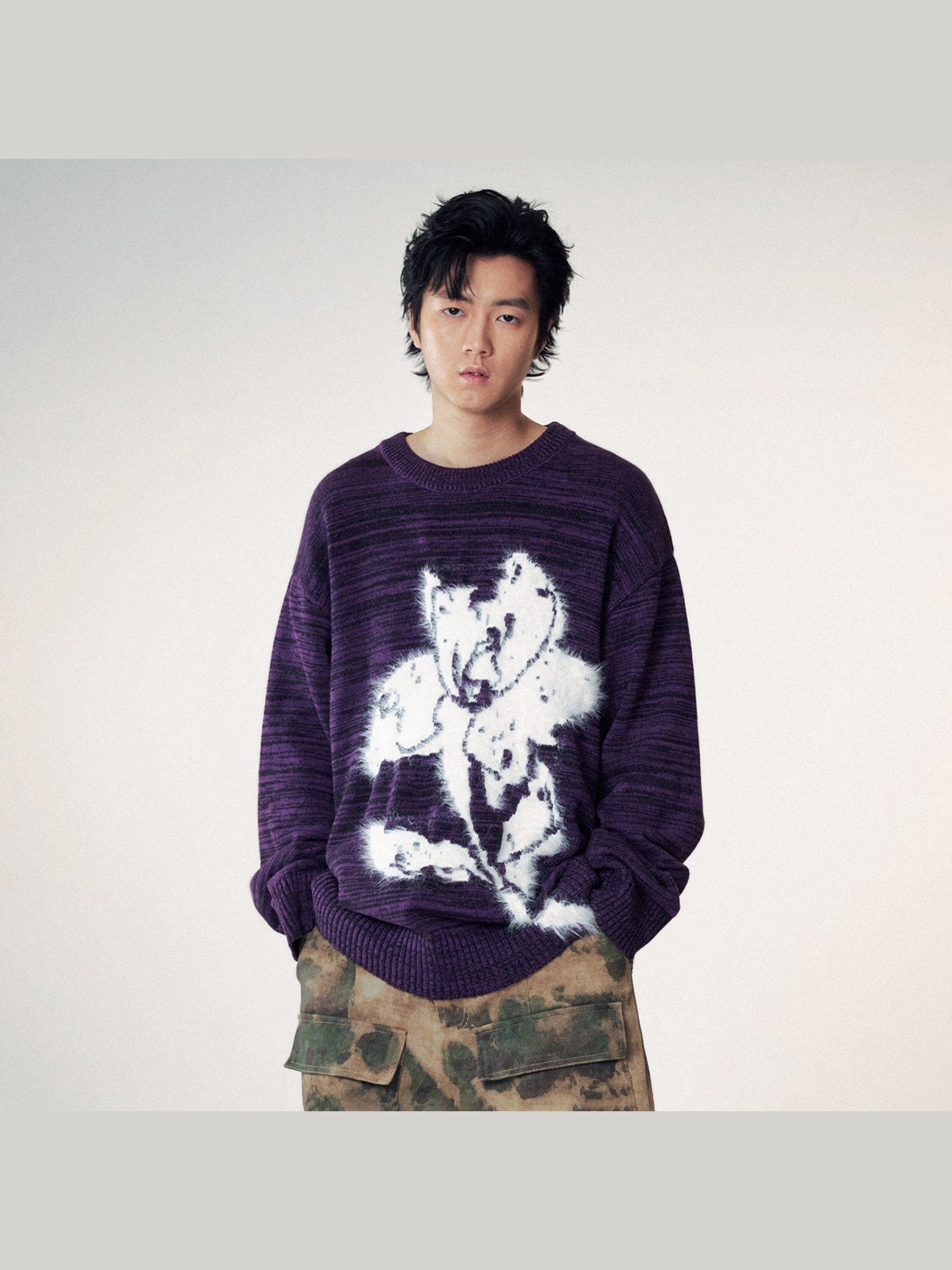 Abstract Print Purple Sweater