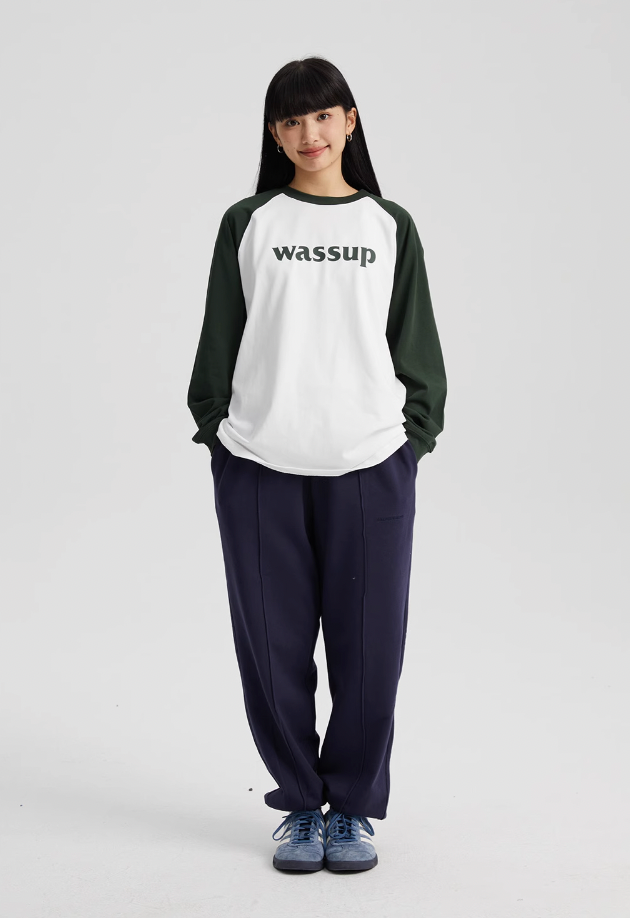 Essential Basic Logo Raglan Long Sleeved Tee - chiclara