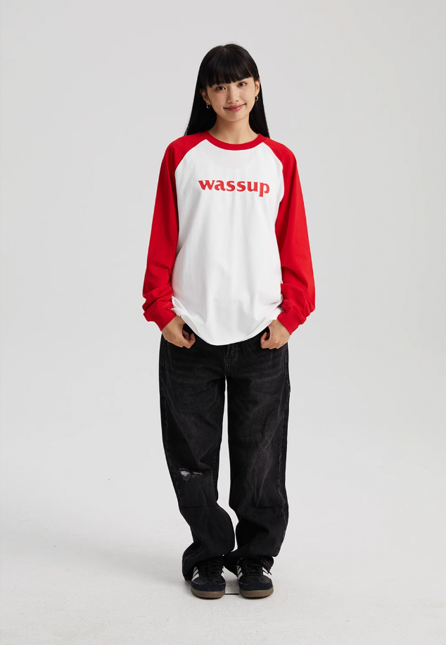 Essential Basic Logo Raglan Long Sleeved Tee - chiclara