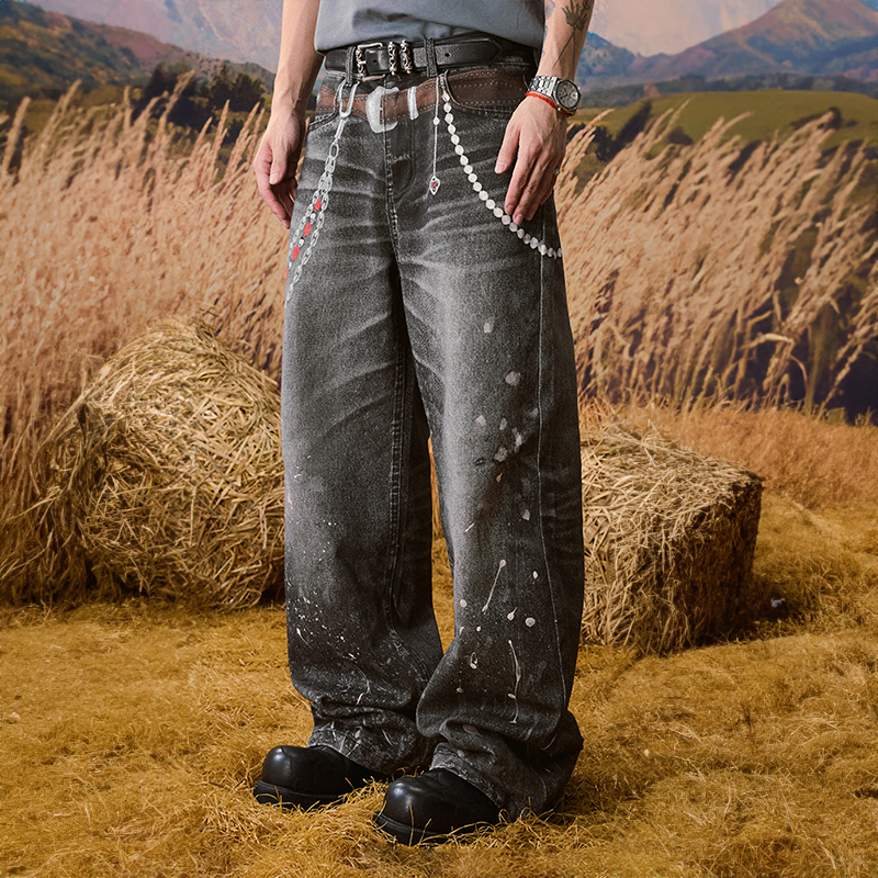 3D Chain Print Vintage Jeans