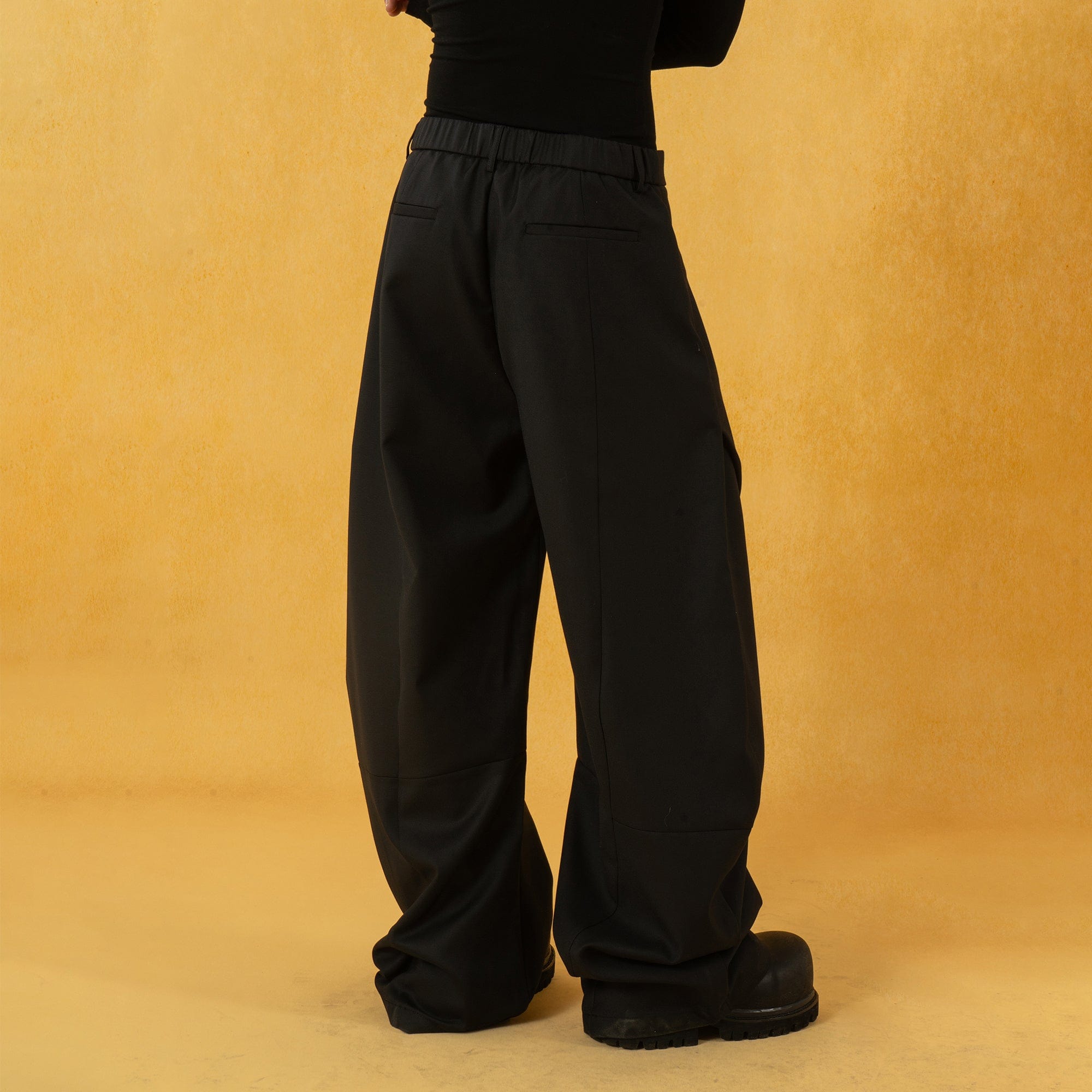 Curved Black Ultra Wide-Leg Trousers