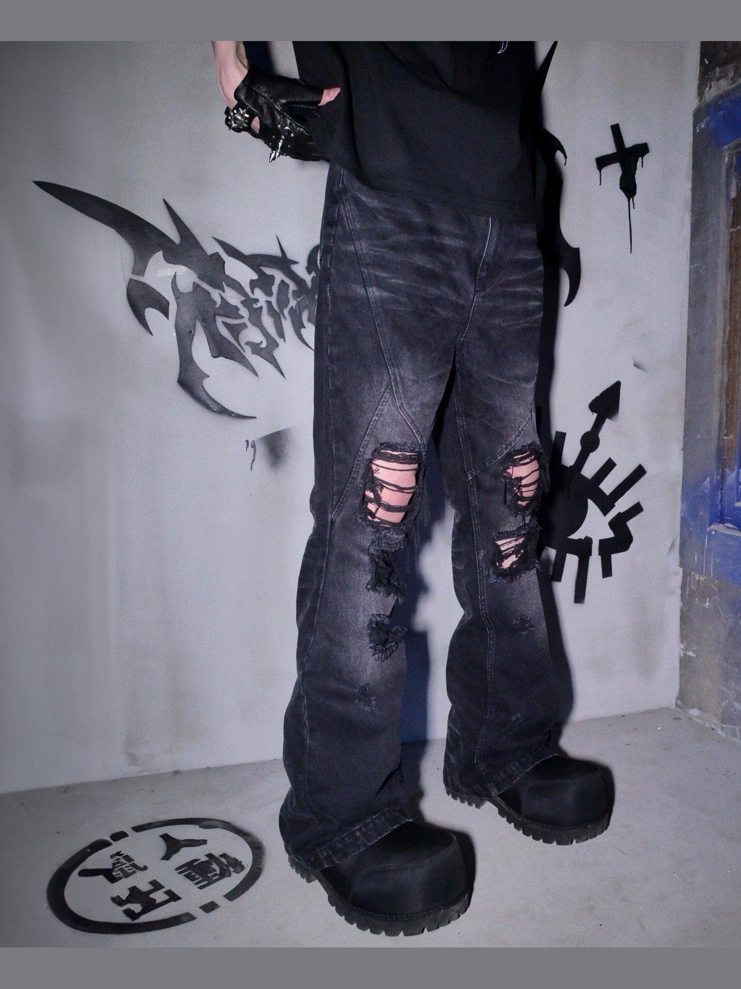 Distressed Black Punk Jeans