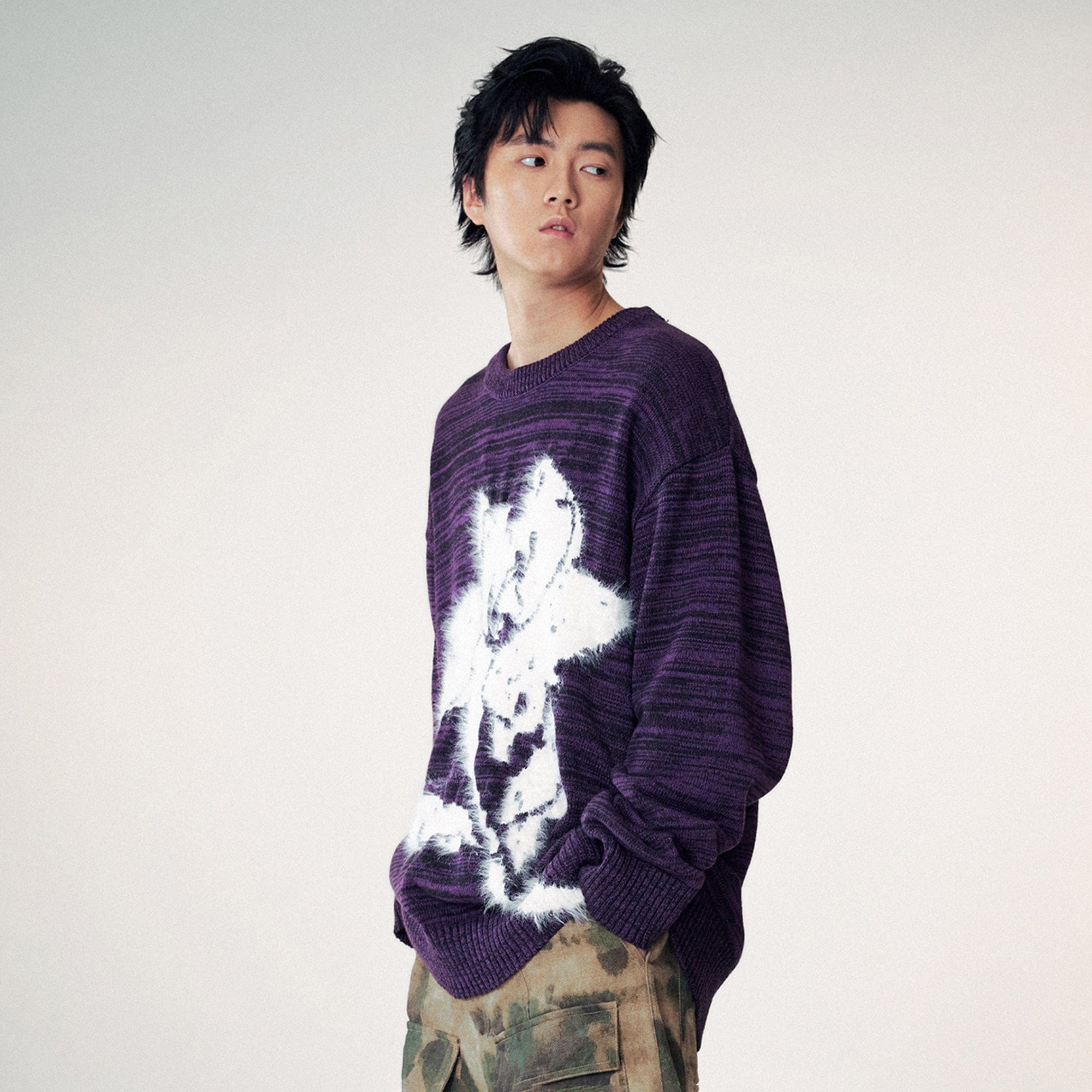 Abstract Print Purple Sweater