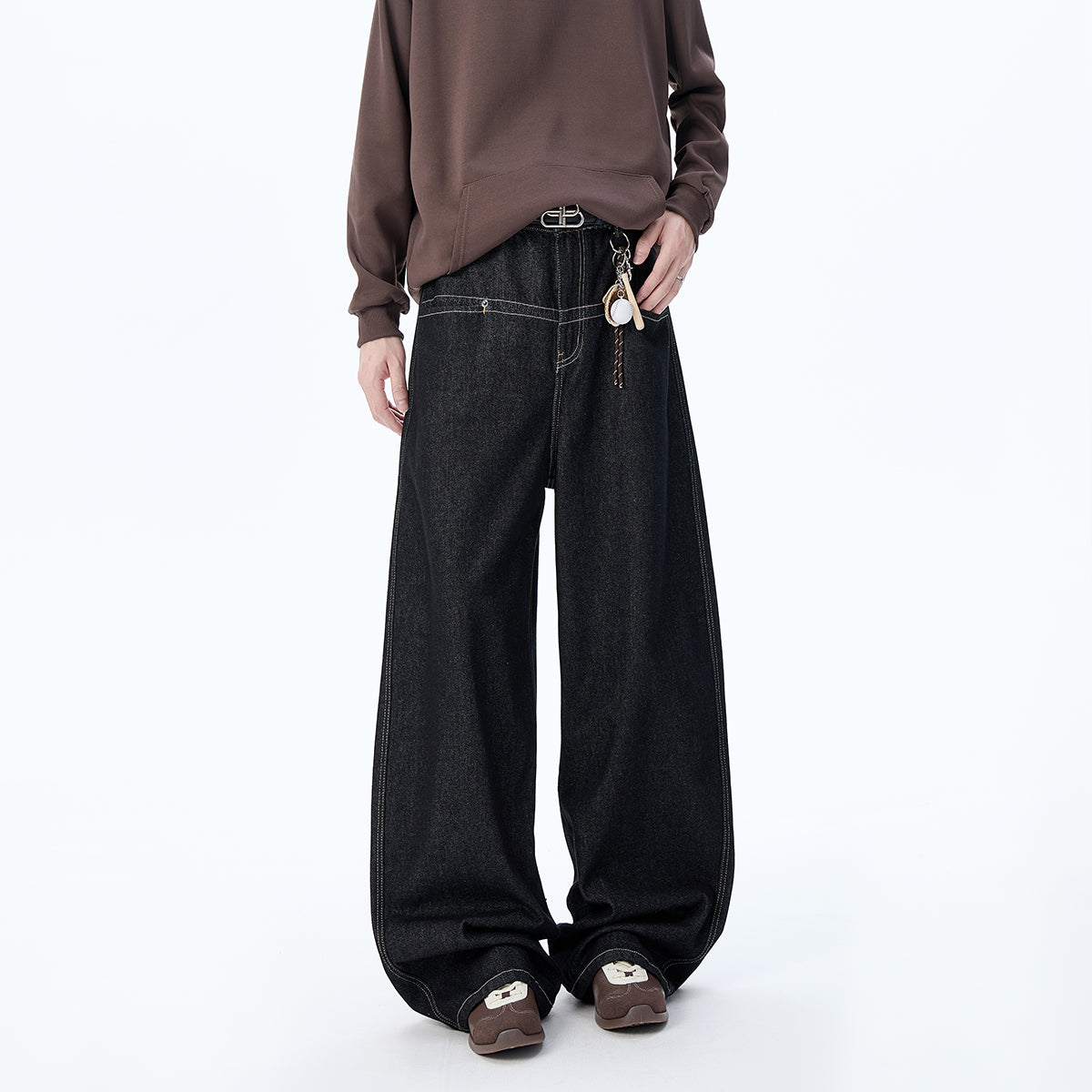 WD935 baggy loose rear pocket patchwork old money style original cowhide