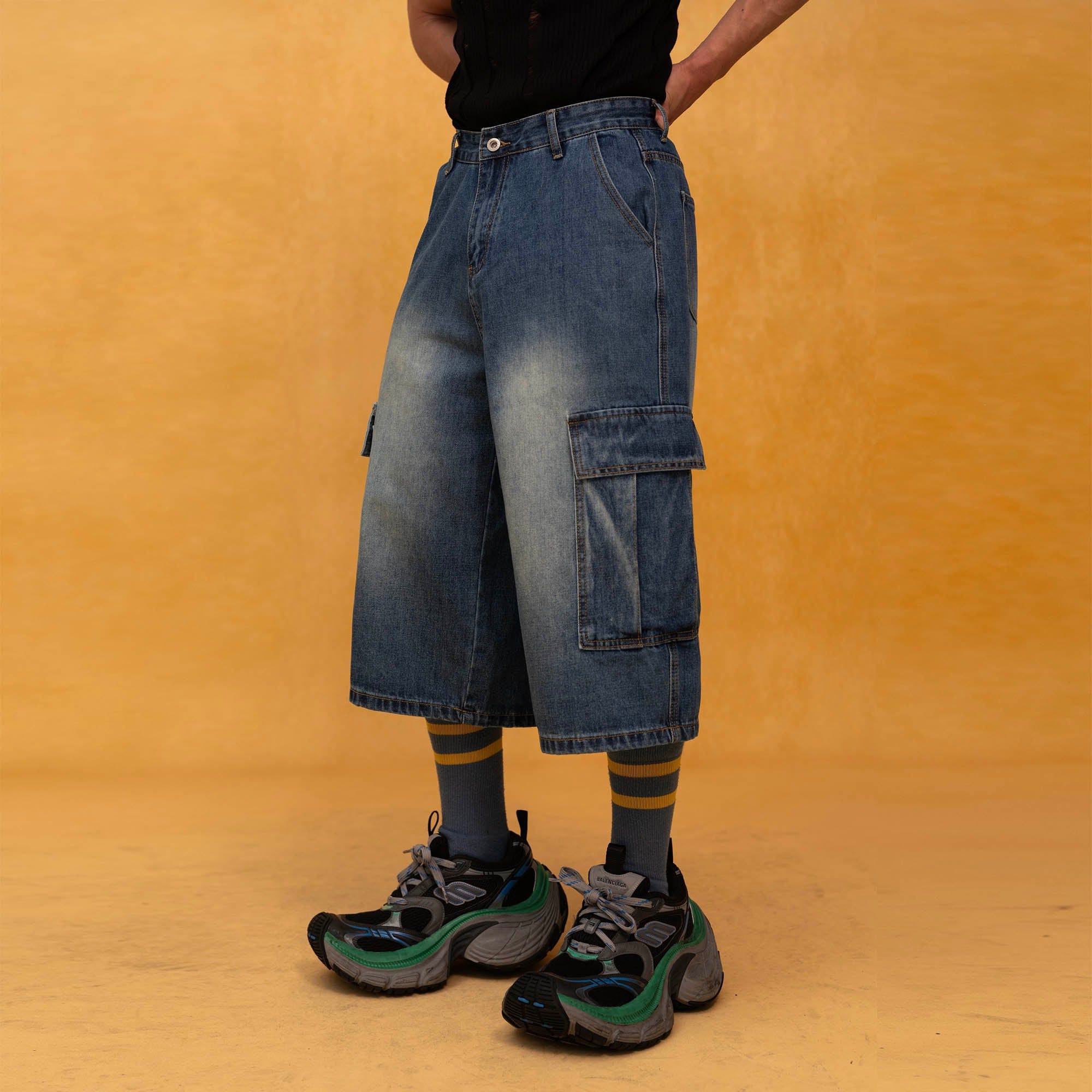 Baggy Denim Cargo Shorts