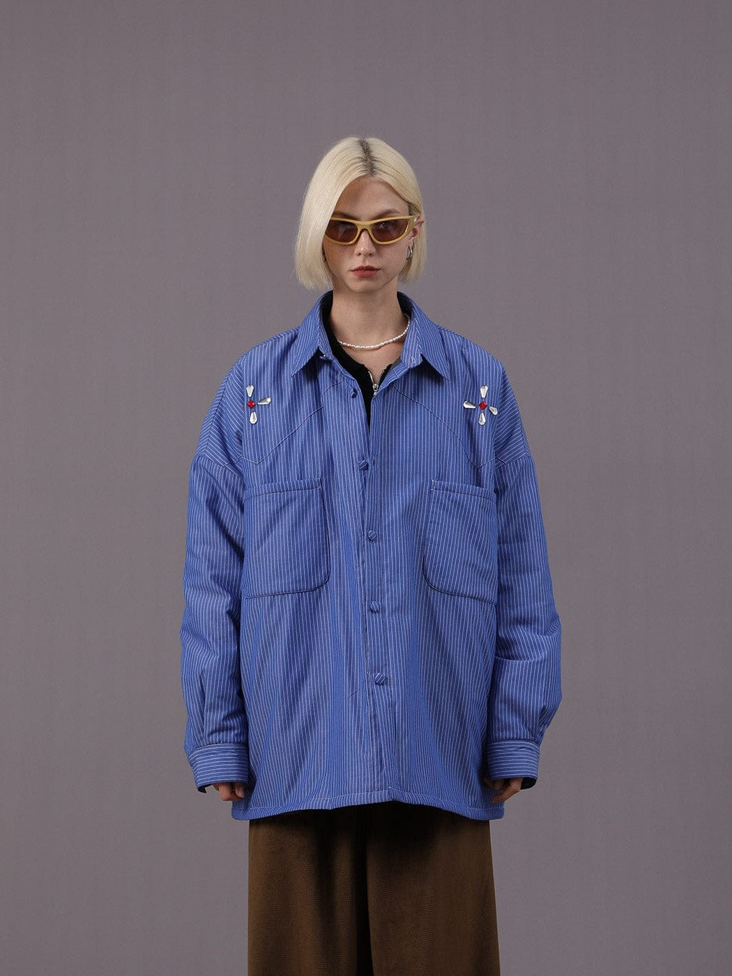 Striped Work Padded Shirt Jacket