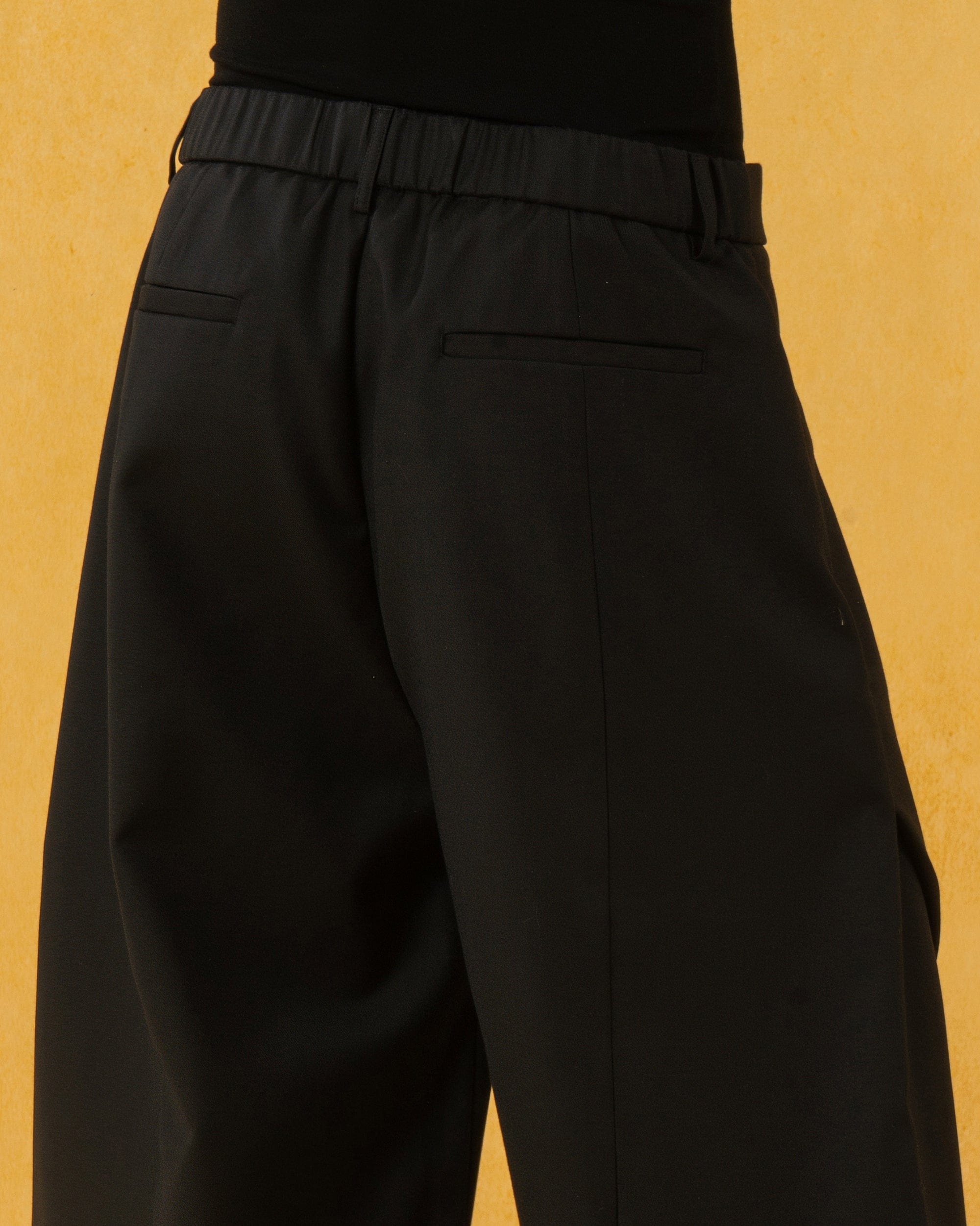 Curved Black Ultra Wide-Leg Trousers