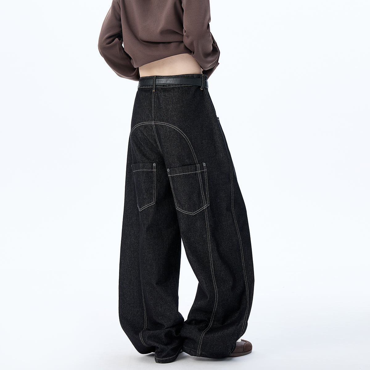 WD935 baggy loose rear pocket patchwork old money style original cowhide