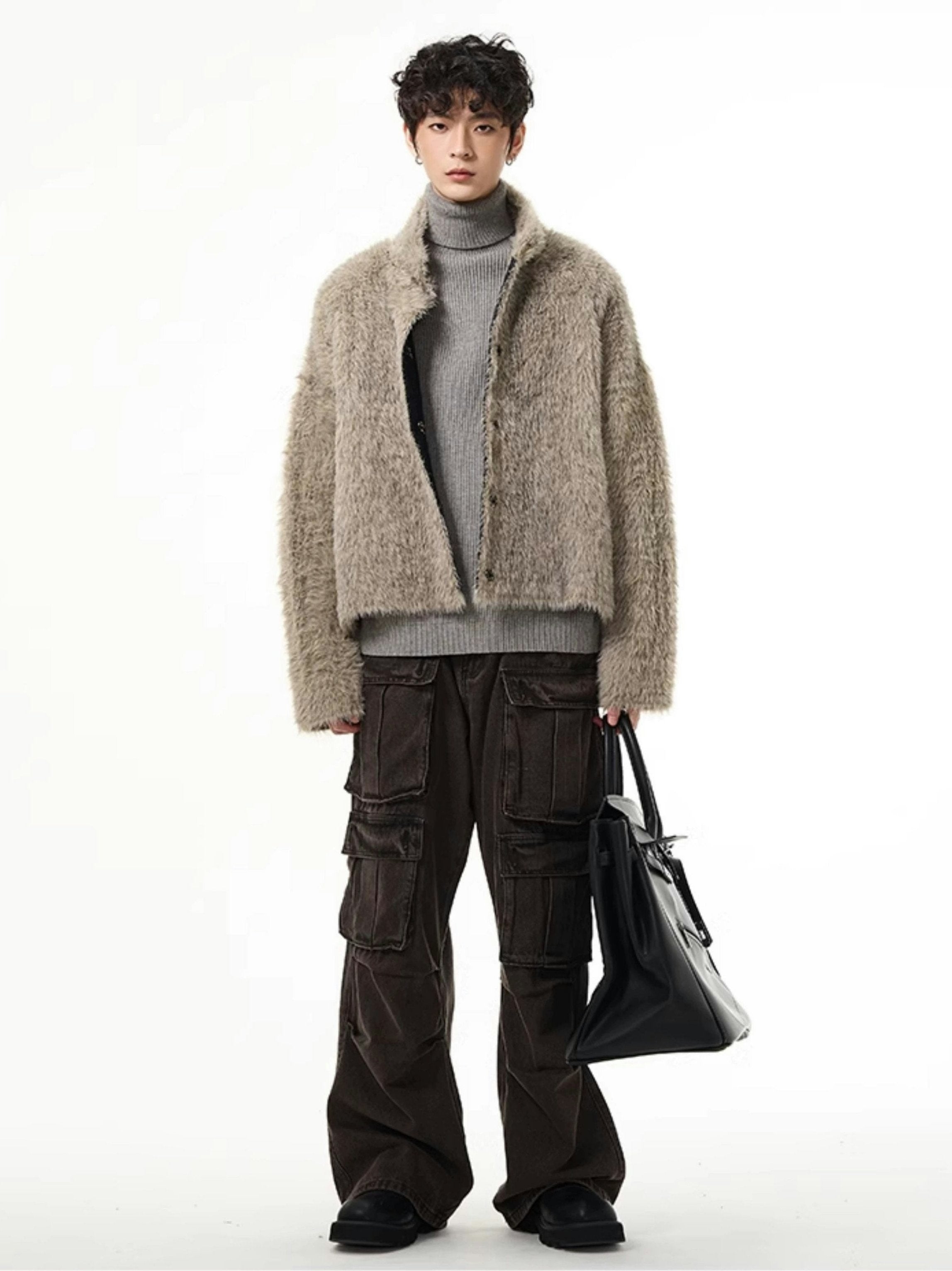 Faded Multi Pocket Wide-Leg Cargo Jeans