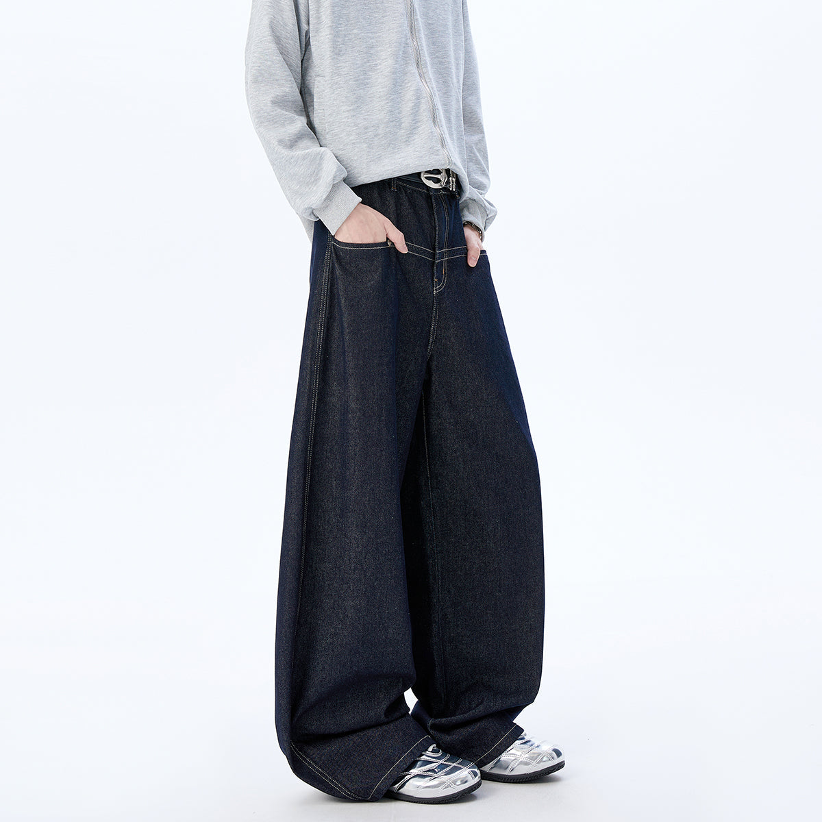 WD935 baggy loose rear pocket patchwork old money style original cowhide