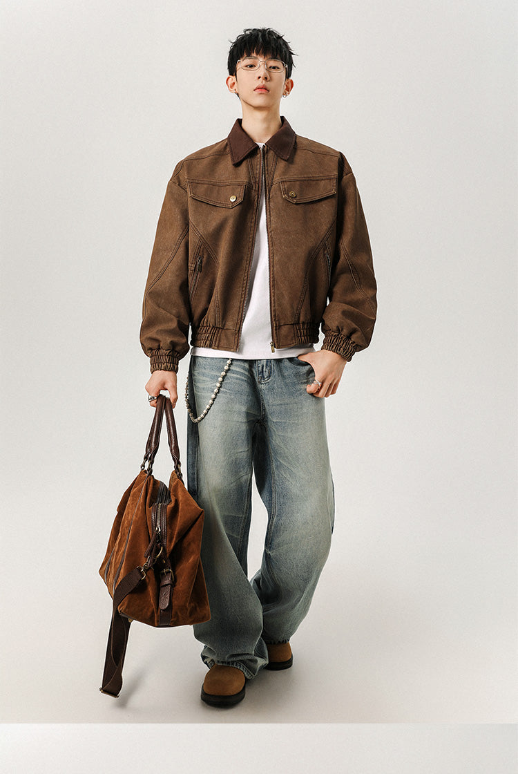 711 Vintage distressed washed leather jacket