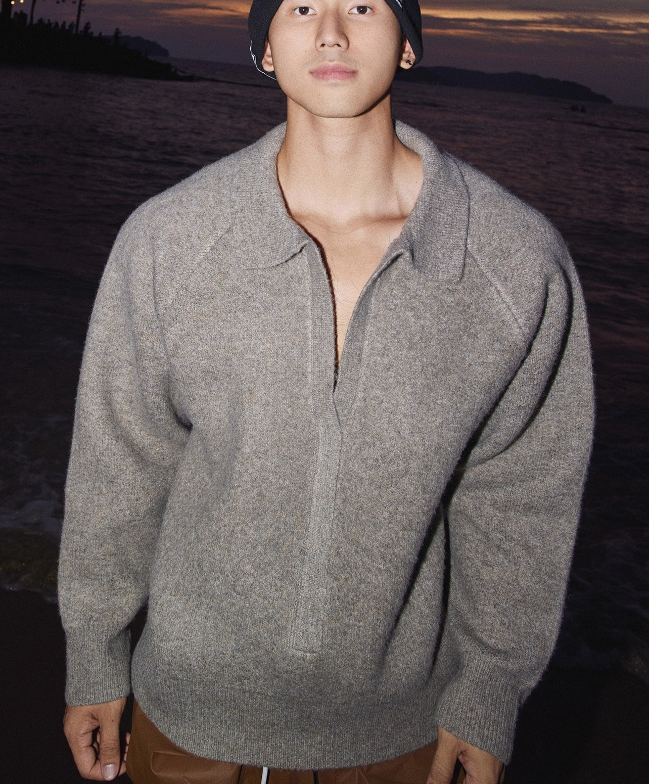 Gray Half-Zip Knit Sweater